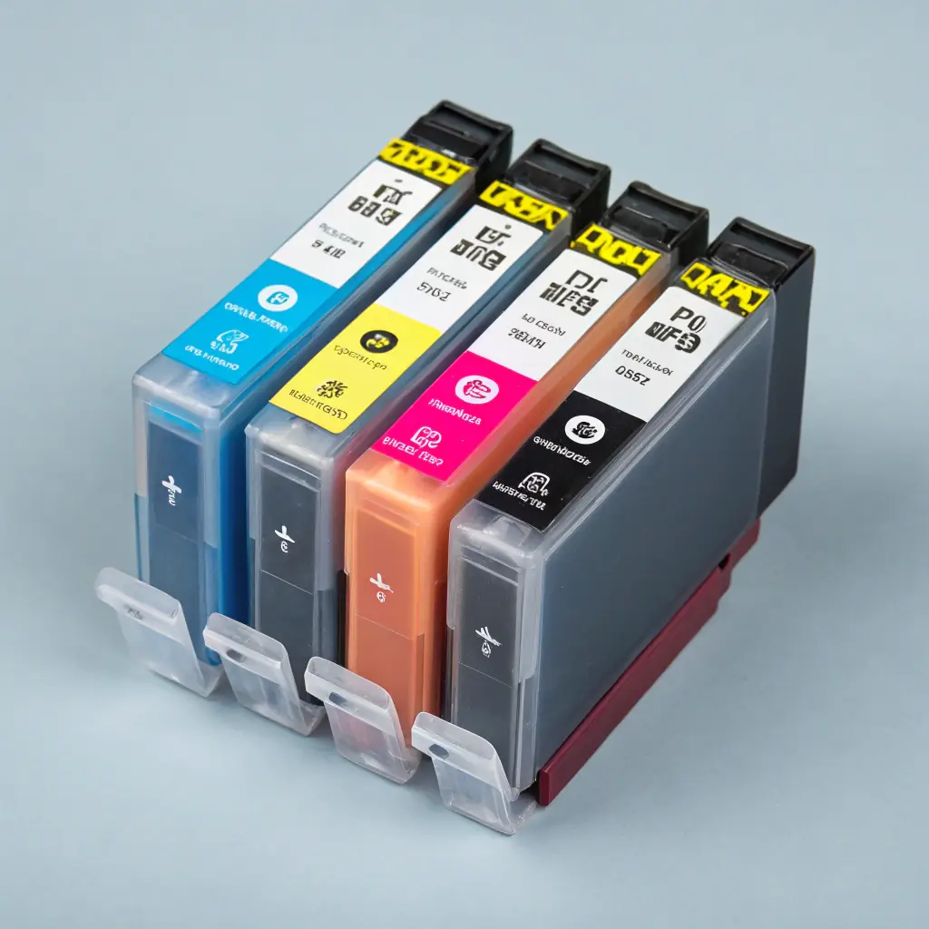 A set of high-quality printer cartridges in various colors, displayed neatly to highlight their compatibility and performance.